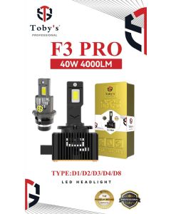 Toby's F3 Pro LED Headlight Bulb Kit - 40W, 4000LM, D1/D2/D3/D4/D8