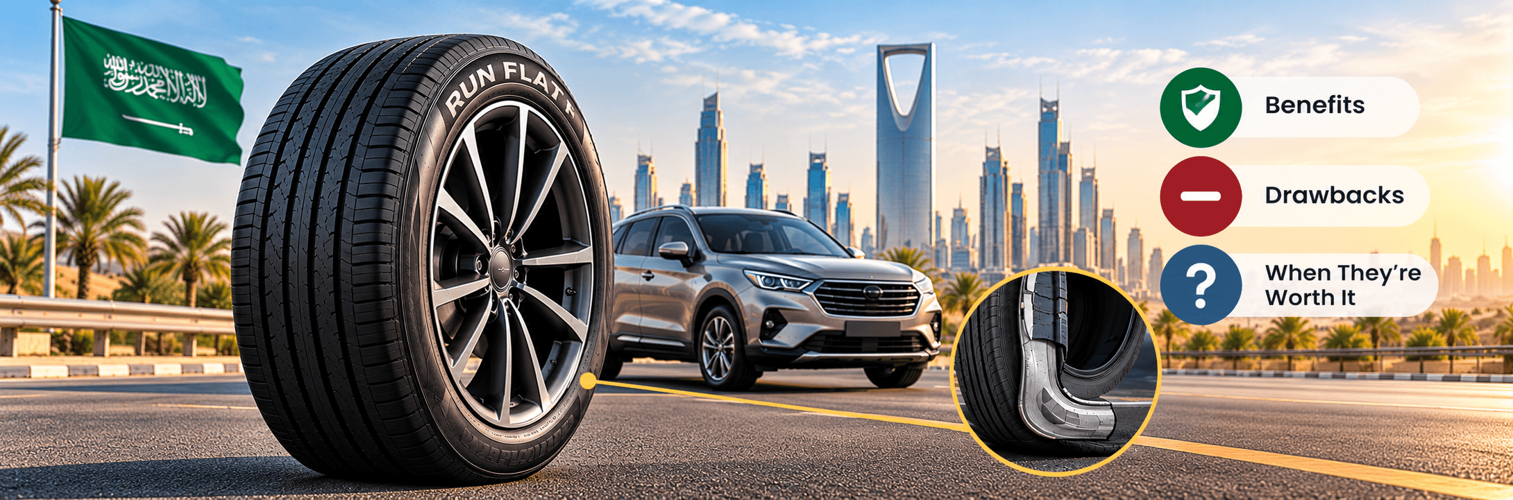 Run-Flat Tyres in Saudi Arabia: Benefits, Drawbacks & When They’re Worth It